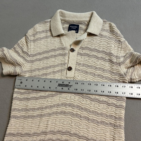 Abercrombie Fitch Mens Knit Polo Shirt Short Sleeve Textured Button Neck XS - Picture 7 of 9
